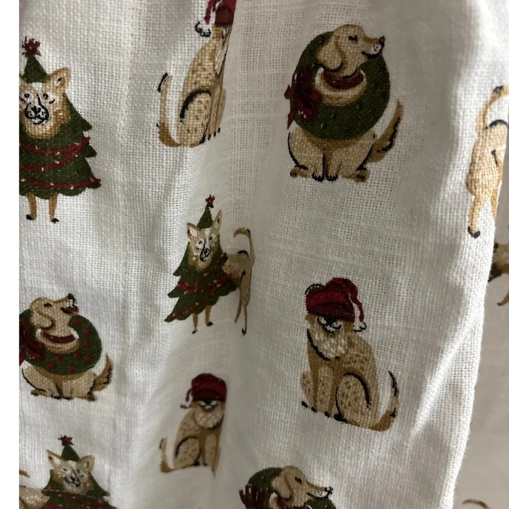 Santa's Workshop Christmas Apron Holiday Dog Print Striped Ruffle Red White
